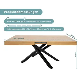 home collective Esstisch ausziehbar mit Metallgestell für 6 bis 8 Personen Holzoptik, robuste Tischplatte, 140-170 × 70 cm (LxB) | Braun