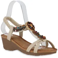Stiefelparadies Damen Keilsandaletten in Beige