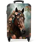 NoBoringSuitcases.com® Koffer Handgepäck Trolley Rollkoffer Kleine Reisekoffer mit 4 Rollen - Pferd - Natur - Blumen - Tiere - Wald - 55x35x20cm - Fotokoffer - Kabinenkoffer - Boardgepäck