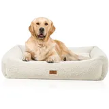 Knuffelwuff orthopädisches Hundebett Matteo XXL 120cm x 100cm Beige | Teddyfell-Bezug waschbar 30 °C | Memory-Foam-Flocken | gelenkschonend & formstabil | hoher Rand | für kleine bis große Hunde