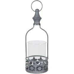 Windlicht AMBIENTE HAUS "Windlicht in Antikgrau / Rost", grau (grau, rost), B:10cm H:28cm T:10cm, Blech, Kerzenhalter