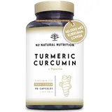 Kurkuma Kapseln Hochdosiert Curcuma. 95% Curcumin Piperin Schwarzer Pfeffer. Hoch Bioverfügbares, Hepato-Beschützer Antiphlogistika. 90 Pflanzliche Kapseln. Vegan Zertifiziert. CE.N2 Natural Nutrition