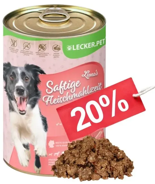 18 x 400 g Lecker.Pet® Luna's Saftige Fleischmahlzeit mit Lamm Hundefutter Nassfutter