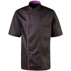 Exner 224 - Kochjacke halbarm, Druckknöpfe, Fb. schwarz mit farbiger Paspel : purple 65% Polyester 35%Baumwolle 220 g/m2 XL
