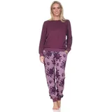 Normann Pyjama Normann Damen Frottee Schlafanzug lang mit Bündchen in edler Optik rot 40-42