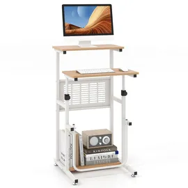 Costway Schreibtisch, Computertisch mit höhenverstellbarer Tischplatte, PC-Tisch stehend, Steh-Sitz Tisch, 55x53x98cm & Braun