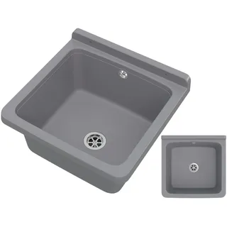 GRANITAN Ausgussbecken, Universal Waschtrog mit Siphon Waschbecken Wandmontage für Werkstatt und Außenaufstellung, 40x38 cm Grau
