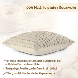 Amagohome Zierkissen 40x40cm Set 2 Dekokissen Sofakissen Baumwolle u. Jute natur