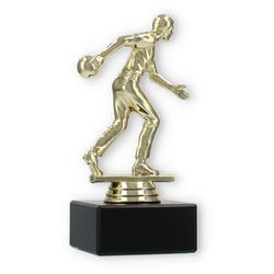Pokal Kunststofffigur Bowlingspieler gold auf schwarzem Marmorsockel 15,0cm
