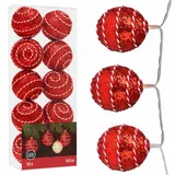 EGLO MIJOMA LED Lichterkette mit 10 Kugeln – batteriebetriebene Weihnachtsbeleuchtung für innen – Ø 5 cm Weihnachtskugeln mit Glitzer oder Baumwollspirale – festliche Dekoration (Weiß/Rot Spirale)