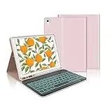 IVEOPPE Tastatur für iPad 9. Generation, Hülle Tastatur für iPad 10.2" (9./8./7. Generation), Magnetisch Abnehmbarer 7-Farbige Beleuchtung mit QWERTZ Keyboard für ipad Air 3 und Pro 10.5, Sakura-Rosa