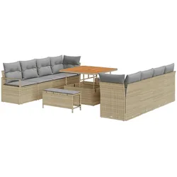 vidaXL 11-teiliges Garten-Sofa-Set mit Polstern Beige Poly-Rattan Akazie