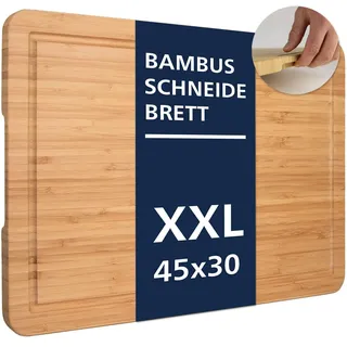 Molunda Schneidebrett Holz - Antiseptisches Hochwertiges Bambus Küchenbrett, Groß mit Griffen und Saftrille - Zertifiziertes FSC® Servierbrett schnittfest und messerschonend Cutting Board, 45x30x2 cm