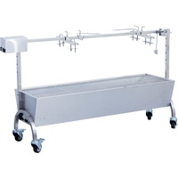 METRO Professional Holzkohle-/Spanferkelgrill, Edelstahl, 160 x 42 x 95 cm, mit elektrischem Drehspieß, inkl. Grillabdeckung, silber