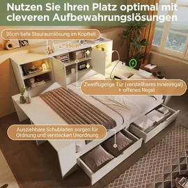 stilvora Stauraumbett 140x200 cm mit Schubladen und Stauraum, Tagesbett mit Doppeltüren aus Holz und USB/USB-C Anschlüssen, Jugendbett platzspare... - Weiß