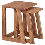 FineBuy 2er Set Beistelltisch Massivholz Wohnzimmer-Tisch Nachttisch Satztisch