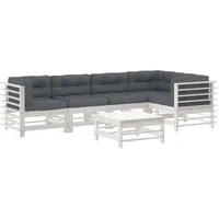vidaXL 6-tlg Garten-Lounge-Set mit Kissen Weiß Kiefernholz Modell 16