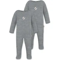 normani Outdoor Sports 2er Pack Baby Merino Strampler „Levin" in Grau gestreift | Gr.: 80