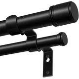 BOLITE Schwarze Gardinenstange 2 Läufig 90-182 cm, 25 mm Gardinenstange Ausziehbar für Ösenvorhänge, Vorhangstange Doppelläufig mit Halterung und Enden, Gardinenstangen für Schlafzimmer, Wohnzimmer
