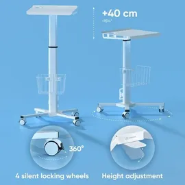 ONKRON Laptoptisch mit Rollen, bis 8 kg Belastung, mobiler Beistelltisch mit Rollen höhenverstellbar, Stehpult Laptop Tisch rollbar, Kleiner Schreibtisch auf Rollen, Stehtisch Büro Weiß LMG30-W