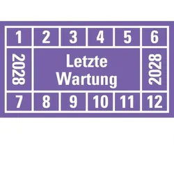 Dreifke® Prüfplakette Letzte Wartung 2028, violett, Dokumentenfolie, 45x25mm, 12 Stk.