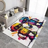 Generisch Teppich Wohnzimmer Doodle-Stil Roboter Teppich Flauschig Schlafzimmer Teppich Weich Esszimmer Teppich Kurzflor Outdoor Teppich Waschbarer Teppiche rutschfest Teppich 80 x 150 cm