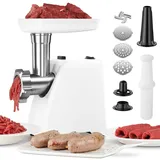 AMZCHEF Fleischwolf, 3 in 1 Fleischwolf Elektrischer mit 3 Edelstahl-Schleifplatten, Kubbe & Wurstfüllrohren - Silber