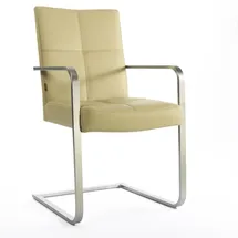 SIX , markenmöbel SIX Freischwinger Armlehnstuhl Libero Rindsleder Sand Edelstahl