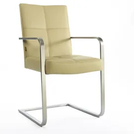 SIX , markenmöbel SIX Freischwinger Armlehnstuhl Libero Rindsleder Sand Edelstahl