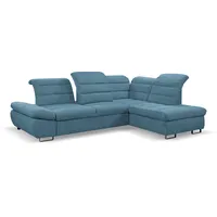 Ecksofa WERK2 "Roma L-Form" Sofas Gr. B/H/T: 284cm x 105cm x 217cm, Struktur weich, Recamiere rechts, Schlaffunktion, Bettkasten, verstellbare Kopfteile, Sitztiefenverstellung, blau (hellblau) Sofa mit Schlaffunktion, Sitztiefenverstellung, verstellbare Kopfteile