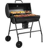 Holzkohlegrill Aus Metall Bbq Smoker Mit Deckel Thermometer Räder Grillwagen 95x71,5x102 Cm Schwarz