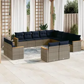 vidaXL Gartensofa-Set 13-tlg. grau Polyrattan