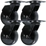 MS Beschläge 4er Pack Hartboden-Möbelrolle Anschraubplatte Design Lenkrolle Schwarz 75mm