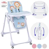 Daliya® Hochstuhl SITONMI 3in1 Kinderhochstuhl & Babyliege, extra breite Rückenlehne (Set, 7 St), Babyliege, 0-4 Jahre, breite Rückenlehne, Tablett, Korb, Platzsparend blau