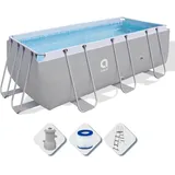 Avenli Pool 400 x 207 x 122 cm Stahlrahmen Aufstellpool Komplettset mit Leiter Filterpumpe Schläuchen und Filterkartusche Framepool