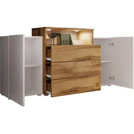 Home Affaire Sideboard URBAN III 150 x 80,7 x 39 cm Weiß / Eiche Wotan