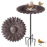 Vogeltränke Stehend, Blumen Gartenstecker Vogeltränke Winterfest Frostsicher, 5-Zinken-Basis, Metall Vintage Vogelbad Stehend für Draußen Garten Hof, Wassertränke für Vögel (Rostfarben)