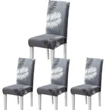 ARNTY Stuhlhussen 4/6er Set, Stuhlbezug Jacquard Esszimmer Stuhlhussen Schwingstühle Universal Hussen für Stühle für Esszimmer, Hotel, Küche, Zeremonie (Grau-Blatt, 4 Stück)