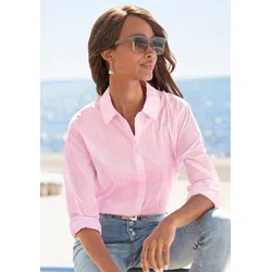 Hemdbluse, mit Streifenmuster, hinten länger geschnitten, klassische Damenbluse, Gr. 44, rosé, , 42487905-44