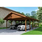 SKANHOLZ Satteldach-Carport Wallgau Nussbaum 620 x 900 cm rote Schindeln