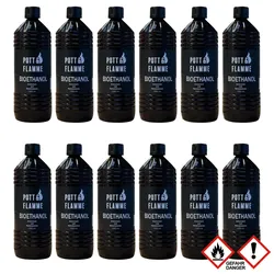 Pott & Flamme Bioethanol 12 x 1000 ml Flasche  mit Sicherheitsverschluss