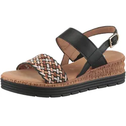 Keilsandalette GABOR "GENUA", Damen, Gr. 36, schwarz, natur, cognac, Kalbsleder, Flechtoptik, modisch, Schuhe, Sommmerschuh, Riemchensandale in Flechtoptik, G-Weite