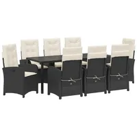 VidaXL 9-teiliges Garten-Dining-Set mit Kissen aus schwarzem Poly-Rattan