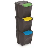 Spetebo Sortibox Mülleimer mit Deckel 3er Set - 25 L - anthrazit - Abfall Trenner stapelbar