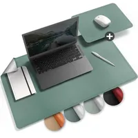 smøla Schreibtischunterlage aus PU-Leder I 60x35cm Abwischbar inkl. XXL Mauspad I Große Tischunterlage, Schreibunterlage – für Büro & Home-Office I Doppelseitig (Agaven-Grün/Grau)