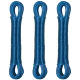 Relaxdays Wäscheleine 3er Set, 20m, Wäscheseil mit Stahlkern, PVC, extra stark, drinnen & draußen, Wäscheschnur, blau