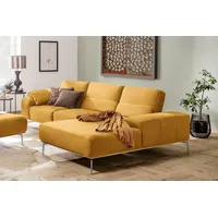 W.SCHILLIG Ecksofa run, Designsofa mit tollem Sitzkomfort, bequem, L-Form, mit elegantem Holzsockel, Füße in Chrom glänzend, Breite 319 cm gelb