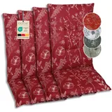 GO-DE Textil Bequeme und attraktive Polsterauflagen für Hochlehner-Gartenstühle (4er-Set, Blumen und Stengel rot, Hochlehner)