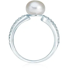 VALERO PEARLS Ring aus Sterling Silber mit Zirkonia Süßwasser-Zuchtperle in silber | Gr.: 62
