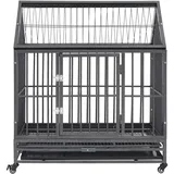 vidaXL Hundekäfig Mit Rollen Und Dach Stahl 92x62x106 Cm Vidaxl